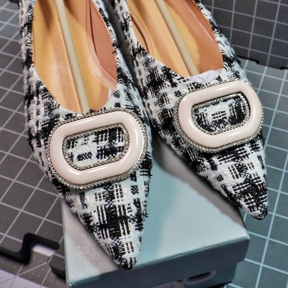 C Paravano Women's Flats Pointed Toe Flats Black and White, Size 11 - Picture 1 of 11
